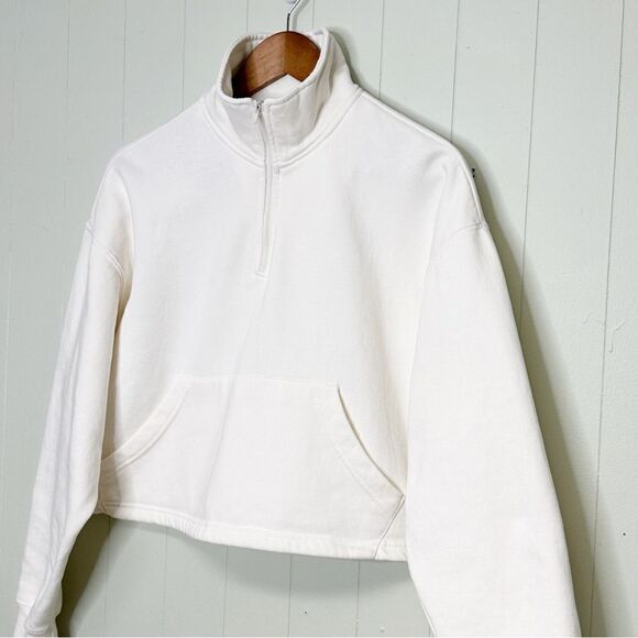 WeWoreWhat Cropped Knit Quarter Zip Pullover White Size Medium - Picture 3 of 6